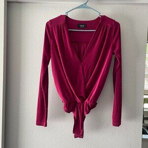VICI Burgundy Long Sleeve Drape Bodysuit